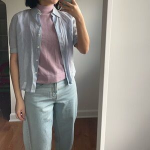 Vintage Lafayette Size XS Sheer Short Sleeves Button Up